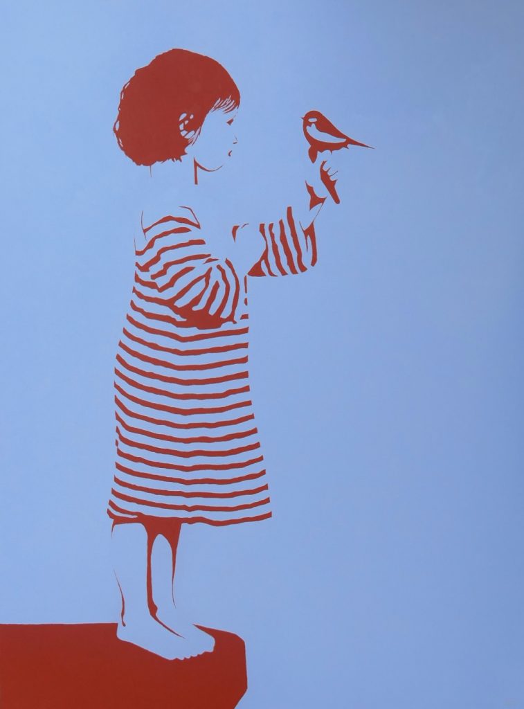 Qui regarde qui ? N°15 (Fille et oiseau d'après inconnu)